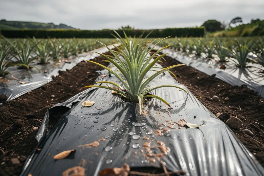 Mulching em plantações de abacaxi ajuda a conservar a humidade do solo