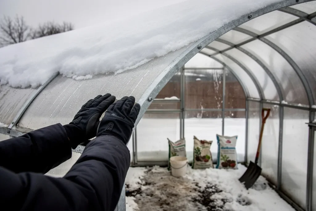 Truque antigo para limpar a neve da estufa sem pá nem equipamento